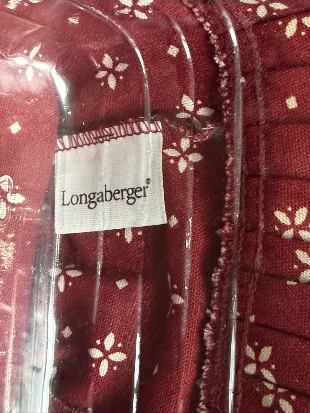 Longaberger Baskets 1994 Tea Basket with Cranberry Color Fabric & Plastic Liner